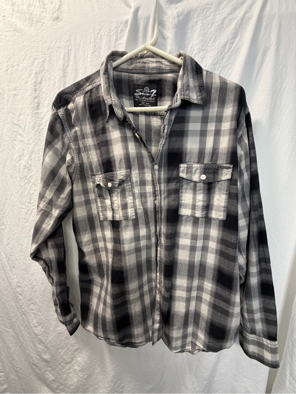 Seven7 Men’s Black & Gray Plaid Button-Down Shirt
